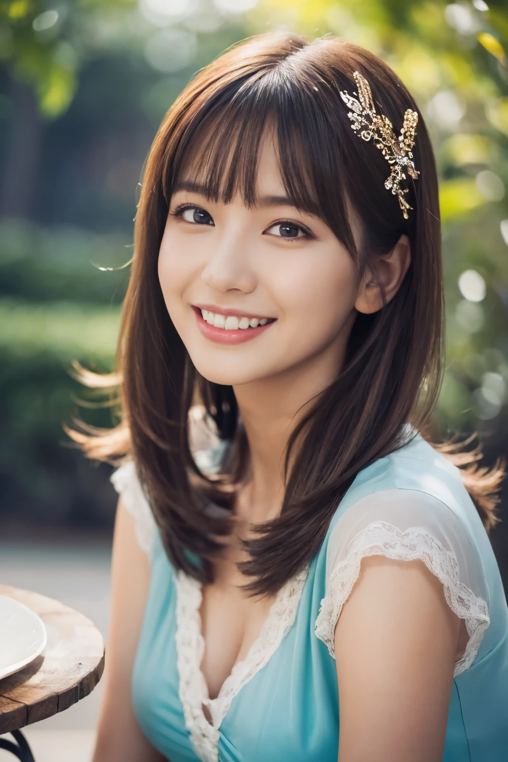 ((table top:1.4, highest quality)), (realistic pictures:1.4), 
((1 girl)), 
(超High resolution:1.2), very delicate and beautiful, wonderful, Highly detailed CG Unity 8k wallpaper, Super detailed, High resolution, 
soft light, beautiful detailed girl, highly detailed eyes and face, beautifully detailed nose, beautiful and detailed eyes, 
(princess of fairyland:1.3), 
cinematic lighting, perfect anatomy, slender body, , (parted bangs),
cowboy shot, looking at the viewer, smile
