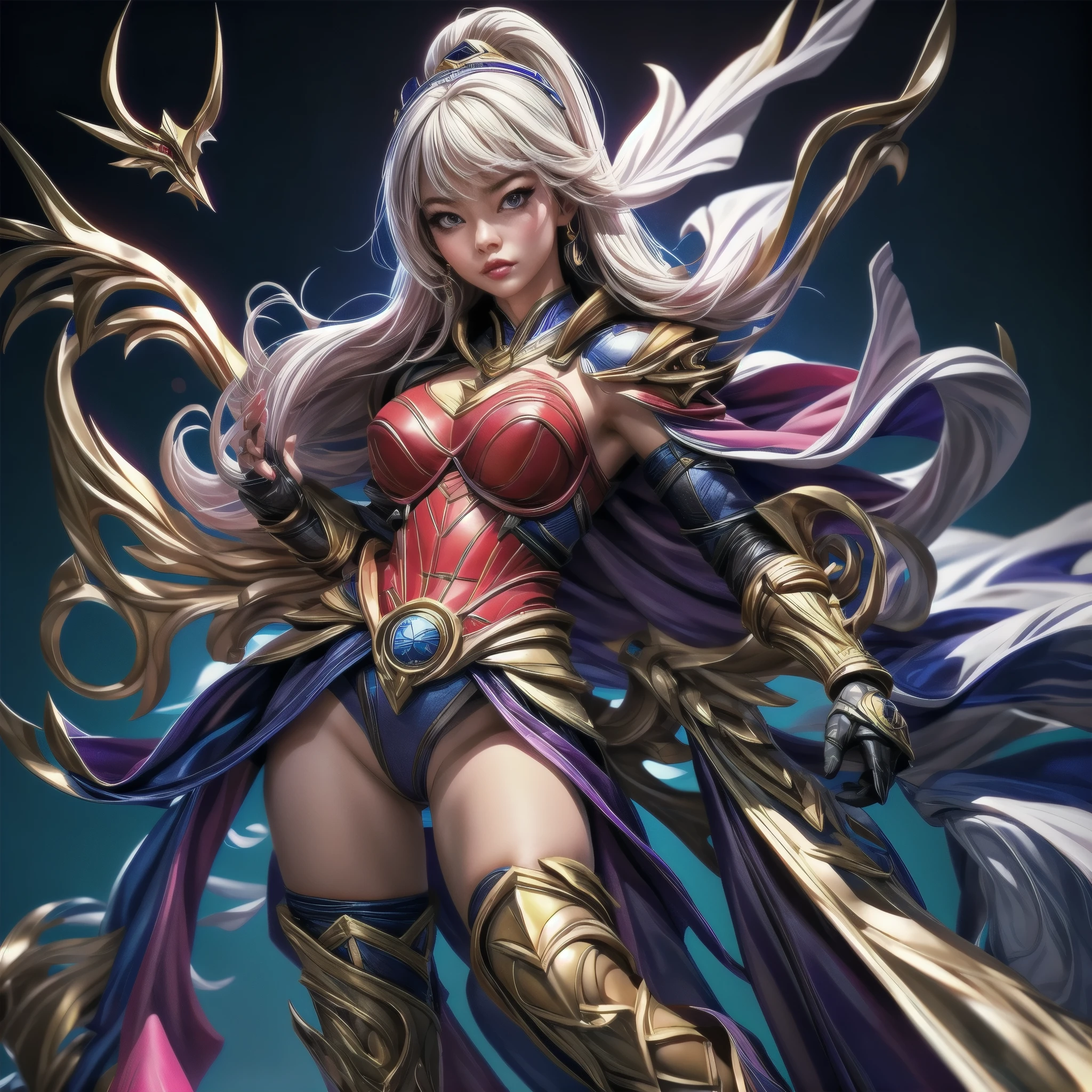 East Asian original art character design,1girl,Solo,full body,big breasts,Supergirl costume dress,add_detail,game character,gradient background,best quality,ultra-detailed,realistic,photorealistic,portrait,vibrant colors,stunning lighting