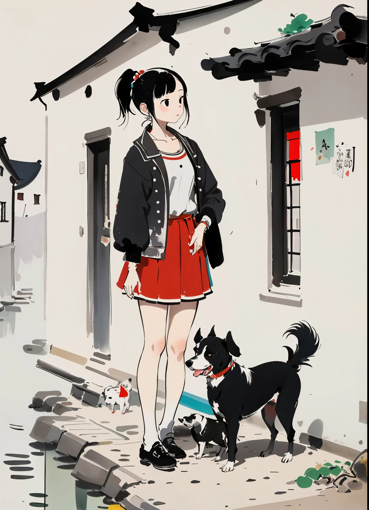 masterpiece,best quality,WuGuanZhong,1 girl,dog,