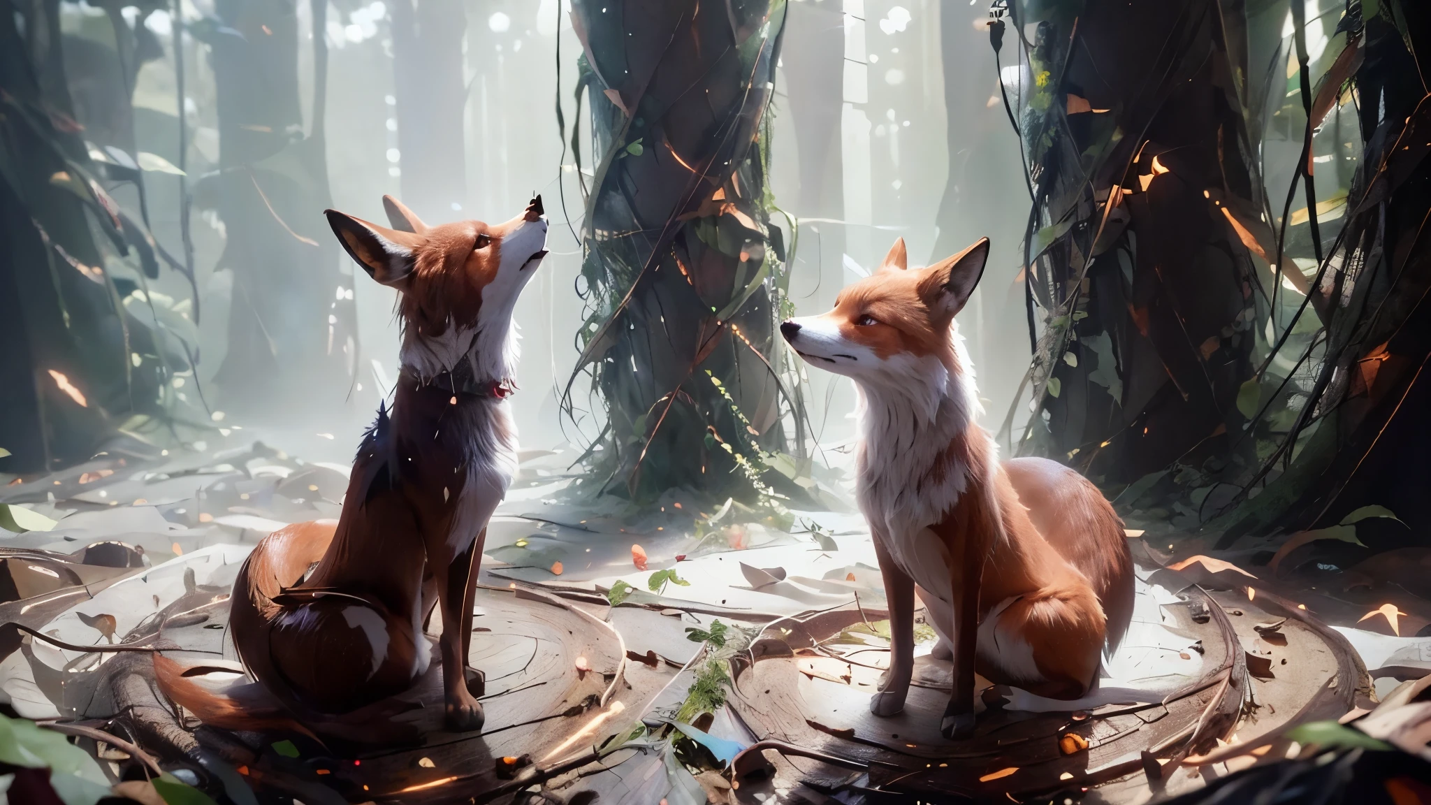 (masterpiece),8k, best quality, curious magical foxes,