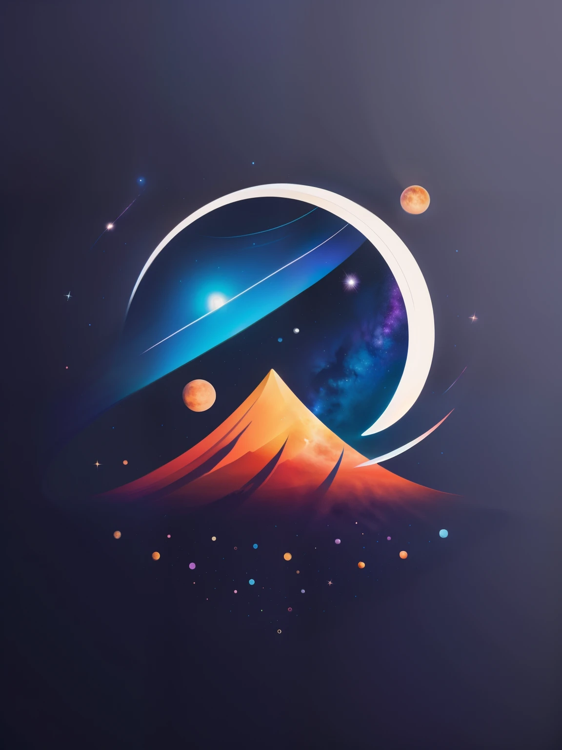 (best quality,4k,8k,highres,masterpiece:1.2),ultra-detailed,realistic:1.37,T-shirt art with minimalistic design and vectorization,exploring the theme of the universe. Vibrant and vivid portraits of galaxies and nebulae, with clean lines and geometric shapes. A modern and abstract representation of cosmic elements. Smooth gradients and high contrast. Soft pastel color palette with hints of cosmic blues and purples. Natural lighting mimicking the ethereal glow of stars.