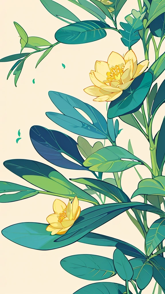 A bit retro color,flat,,rice print style,illustration,charming,leave blank,low saturation,Many flowers,Arrange individually,leaf,branch,printing, a sticker,random distribution,charming风格, color guide,Graphic design,carpet pattern,(Solid background)