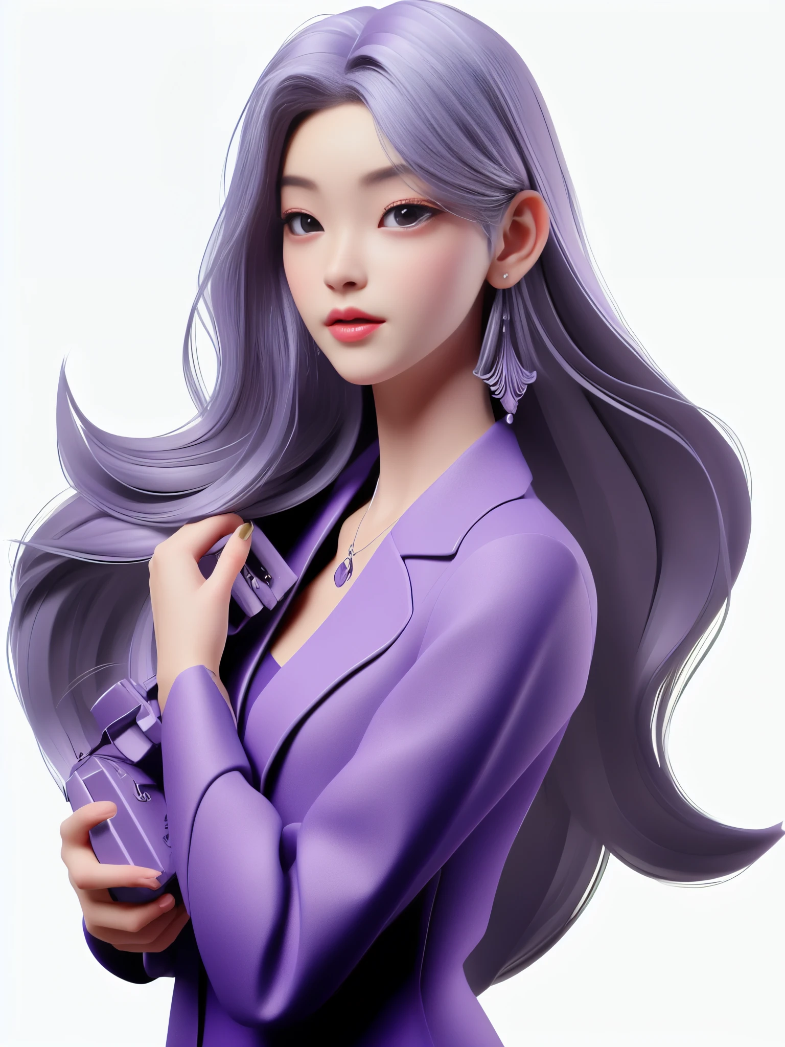 (best quality,4k,8k,highres,masterpiece:1.2), ultra-detailed, (realistic,photorealistic,photo-realistic:1.37), long gray hair and purple jacket anime girl, elegant digital art, exquisite digital illustration, digital illustration style, beautiful digital illustration, glossy digital painting, trending topic on cgstation, stunning digital illustration, anime style 3D, violet, trending on artstration, violet skin, digital painting style, a beautiful art illustration