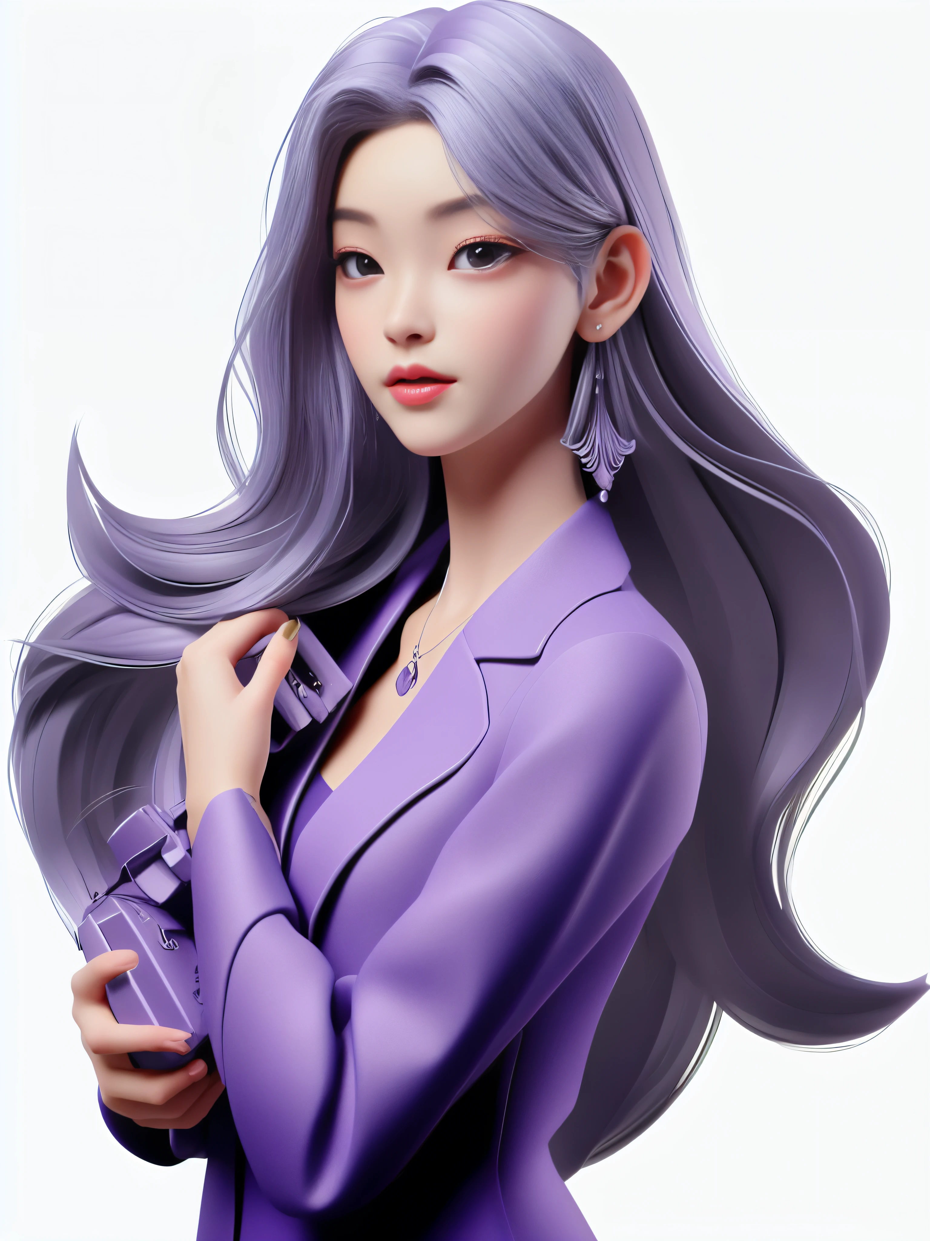 (best quality,4k,8k,high resolution,masterpiece:1.2), Super detailed, (actual,photoactual,photo-actual:1.37), 长长的灰色头发和Purple夹克动漫女孩, elegant digital art, Beautiful digital illustrations, digital illustration style, Beautiful digital illustration, glossy digital painting, Popular topics on cgstation, Stunning digital illustrations, Anime style 3D, Purple, Trends on artstration, Purple skin, digital painting style, A beautiful artistic illustration