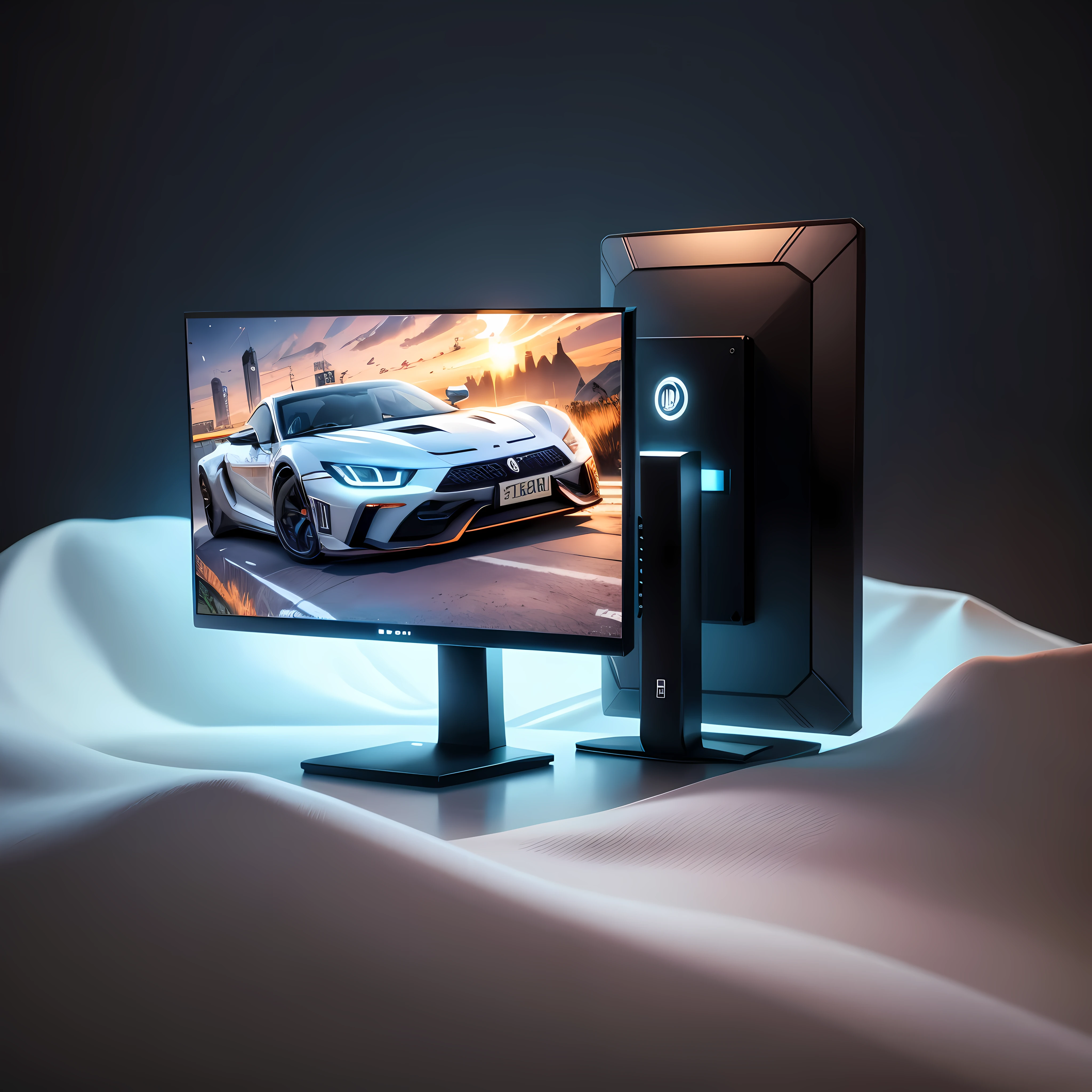 There is a computer monitor and a monitoring screen on the table, 4K product photos, 3 d product rendering, product rendering, 8K computer rendering, 3d computer rendering, 4K digital rendering, Clear 8K line work, Crisp 8K line art, artistic rendering, 4K product shooting, 4k rendering, 4k running