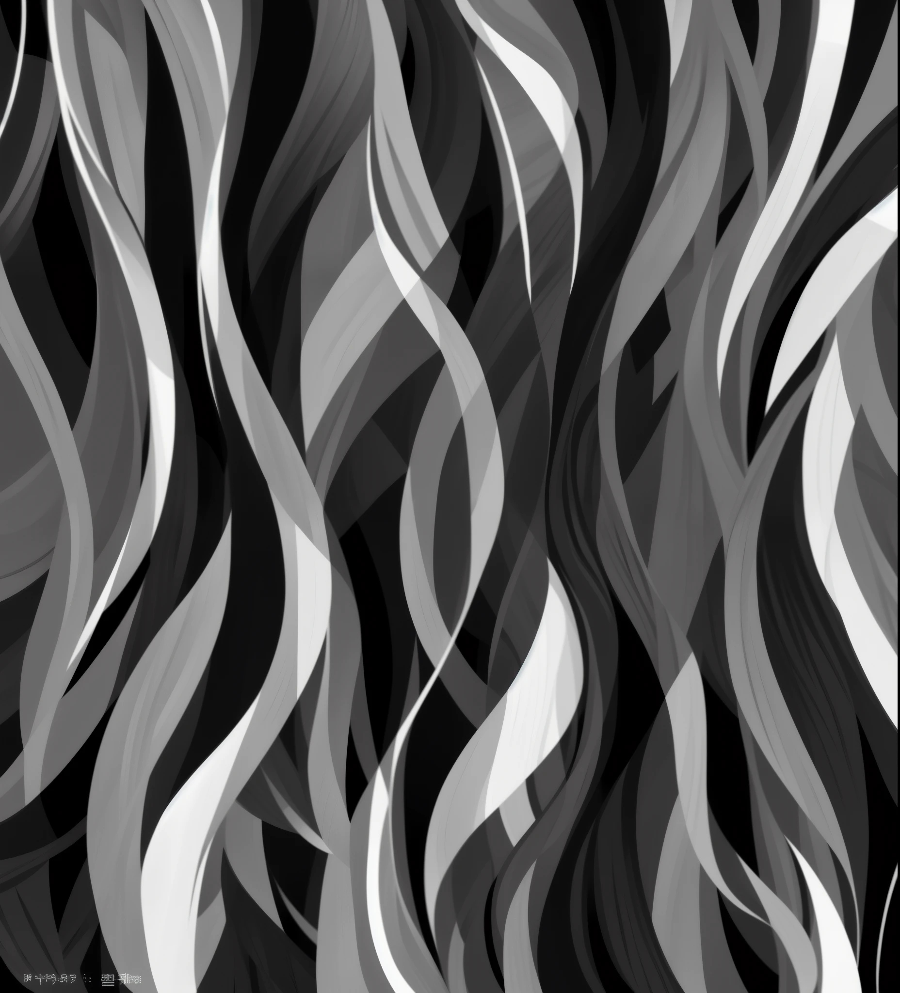 黑色背景上波浪线的black and white照片, black and white background, monochrome background, curved black, black and white vector art, black and white, Smooth lines, Gradient black to silver, light greyscale, smooth organic pattern, monochrome background, sketch black and white, Thick lines are very detailed, soft lines, long wavy fur