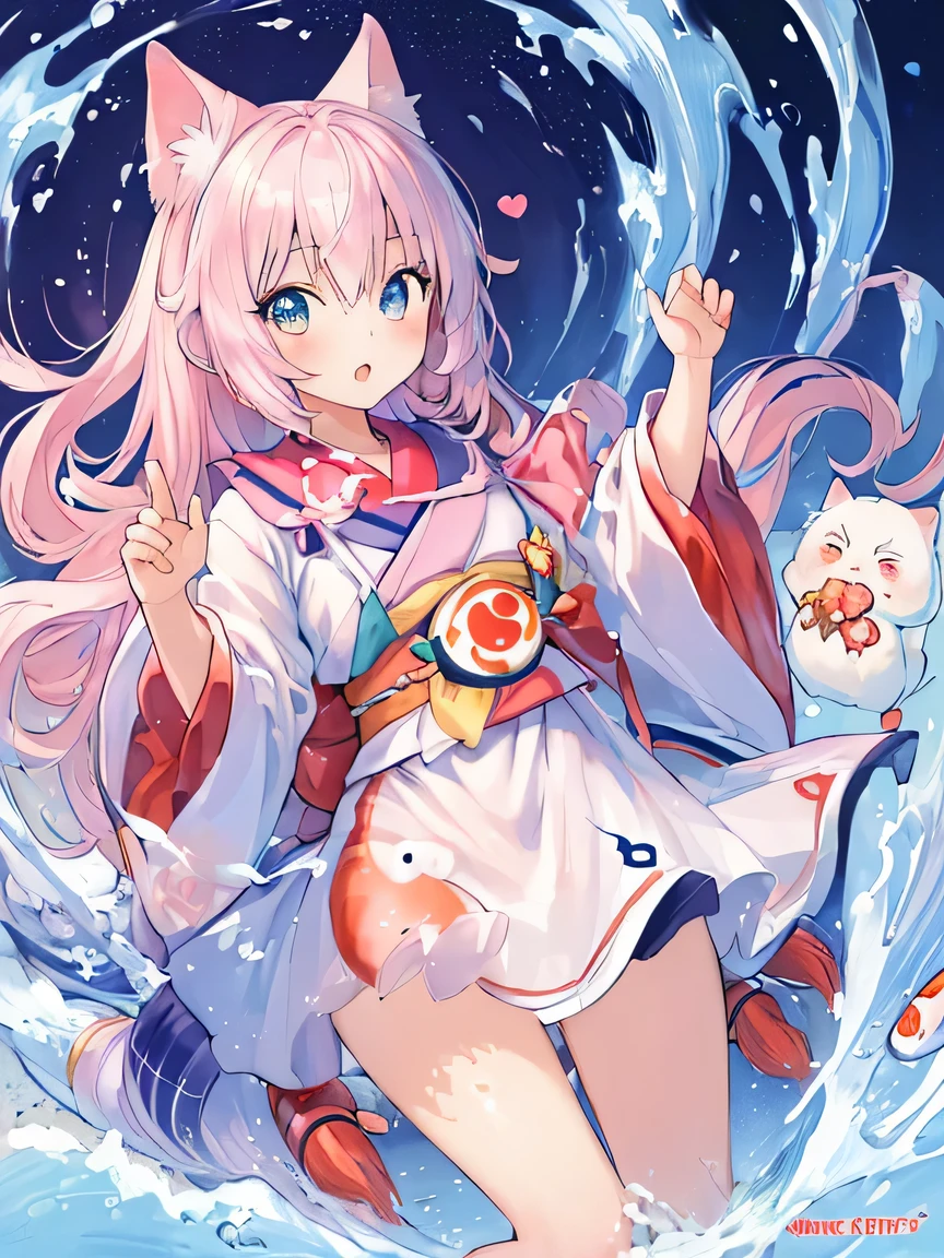 ((masterpiece)), ((highest quality)), (super detailed), (cute), figure, anime style, (beautiful eyes), Inari sushi, personification, dynamic pose, Fusion and integration of girl and object, dynamic pose.