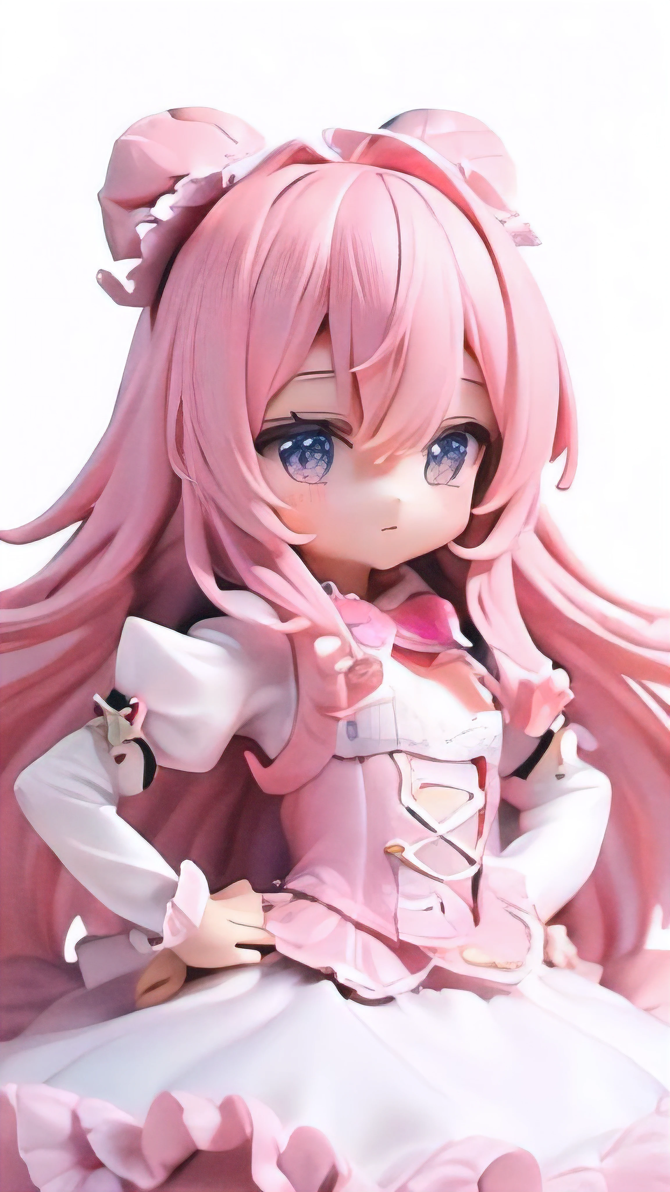 ((((masterpiece)))), ((((Very detailed))))， ((super detailed)), (best quality: 1.3),[(White background:1.5),::5]， 8k,near angle，full body display，Front view，a girl，long pink hair，hands on hips，angry，frown，pout，stand，lolita costume，