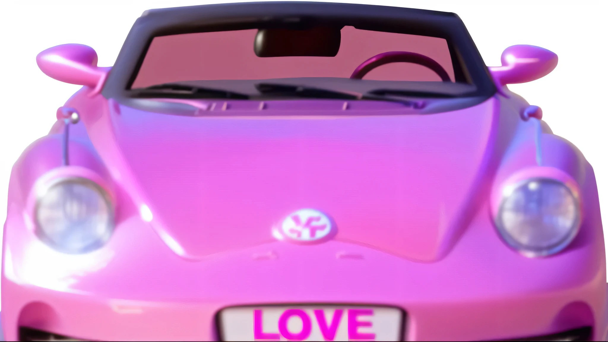 a close up of a pink toy car with a love sign on the front, Love concept art, a car, ((pink)), love movie, pink iconic character, vaporwave cartoon, some pink, convertible, top down view, Ha ha, (pink colors), normal map, dirty, Volumetric, a car, ((Supersaturation))