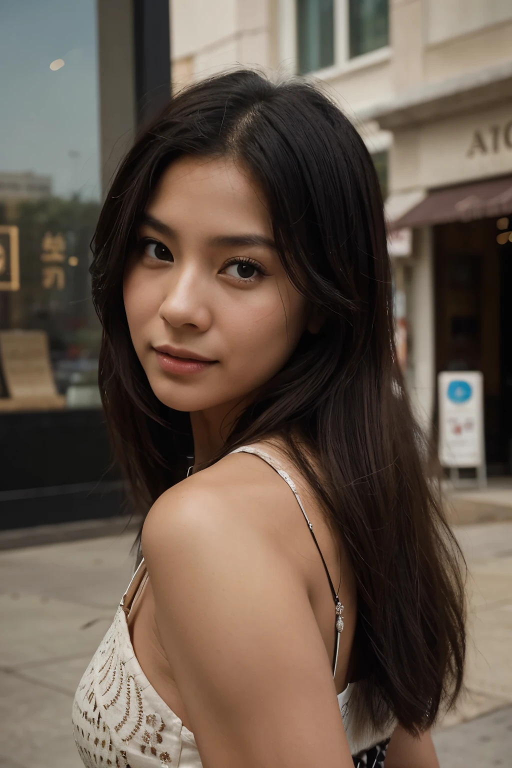 A breathtaking cinematic photo of a 30-year-old Chinese girl, captured by the legendary Vivian Maier, with her signature style and impeccable composition. The girl, with her mesmerizing brown eyes and lustrous black hair, showcases a happy and cheerful expression, radiating pure joy. Her closed mouth accentuates her beautifully shaped lips, while intricate details bring out the essence of her unique features. The photograph is a testament to Maier's unparalleled talent and serves as a testament to her high-budget, epic Hollywood film-like masterpiece. The image exudes a sense of timeless beauty and has all the qualities of an award-winning, professional photograph, with highly detailed skin texture that showcases every delicate contour and flawless complexion. The girl is unquestionably one of