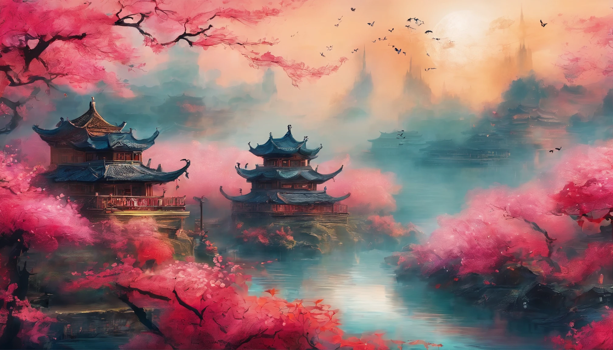 吴冠中ink画，ink，ink，Jiangnan water town，8k，Super fine，Super realistic，masterpiece，masterpiece，best quality