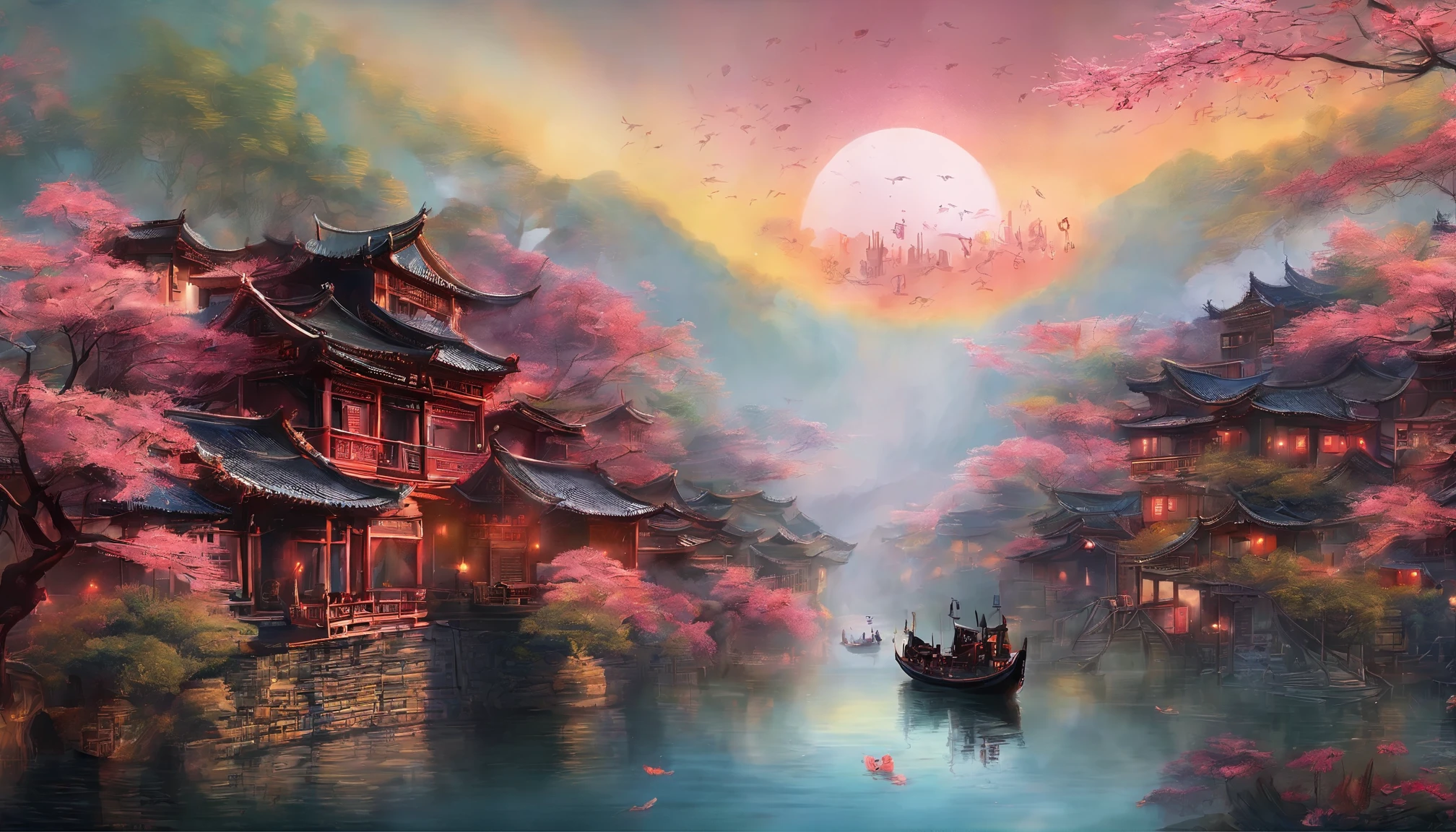 吴冠中ink画,ink,ink,Jiangnan water town,8k,Super fine,Super realistic,masterpiece,masterpiece,best quality