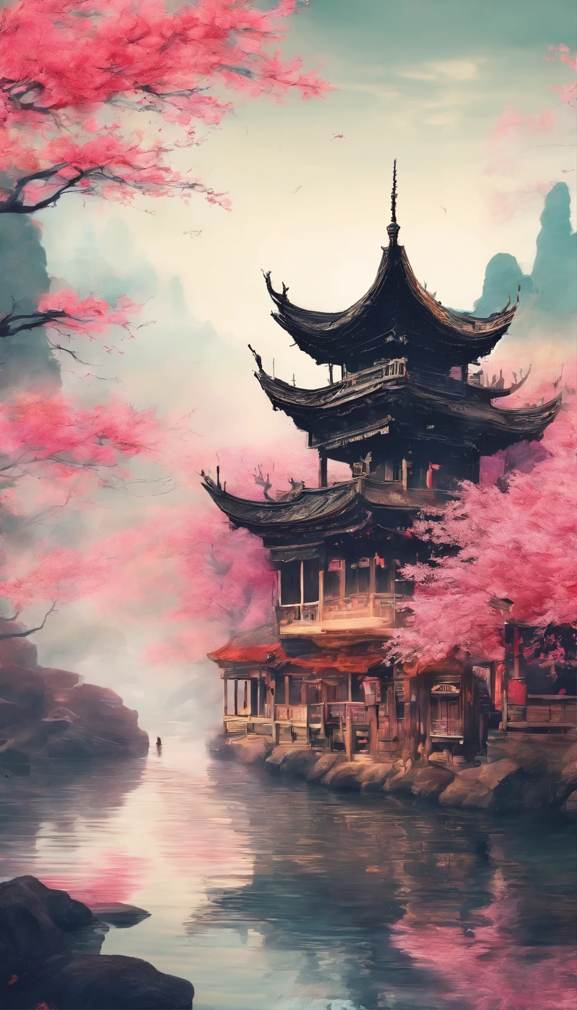 吴冠中ink画,ink,ink,Jiangnan water town,8k,Super fine,Super realistic,masterpiece,masterpiece,best quality