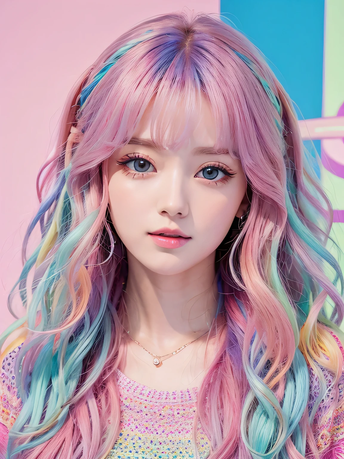 8k, High resolution, high quality, RAW photo, stylish, hisense, fashion, beautiful adult woman, (wavy hair, colorful hair, spring clothes),