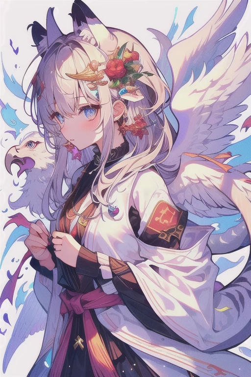 Fox face white eagle wings white tiger body dragon tail