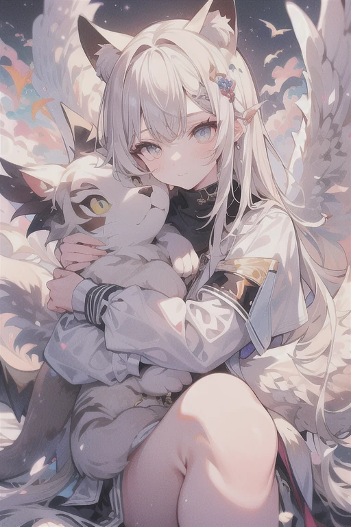 Foxy face, white eagle wings, white tiger carcass, dragon tail