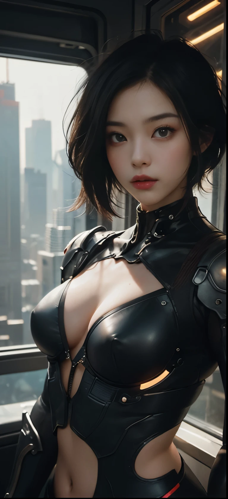 NSFW(((masterpiece))), (((Best Quality))), ((Ultra-detailed)), (extremely detailed photo), ((extremely delicate and beautiful)),(Cute delicate face), an image of cyberpunk, steampunk, sci-fi, cyberpunk fan art, cyberpunk hd wallpaper, cyberpunk art, cyberpunk pics, cyberpunk images, (tall and A 35 years old cool Asian girl),solo,short hair,looking at viewer, mechanical girl, armor ,(beautiful face and eye), double eyelid,delicate skin,slender body shape,small breast,tattoo,beautiful abs