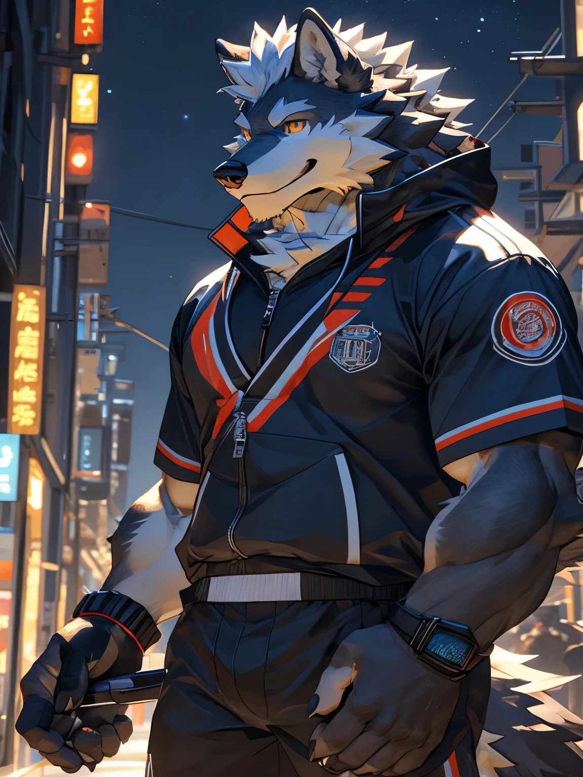Anime character in a city at night with a wolf mask - SeaArt AI