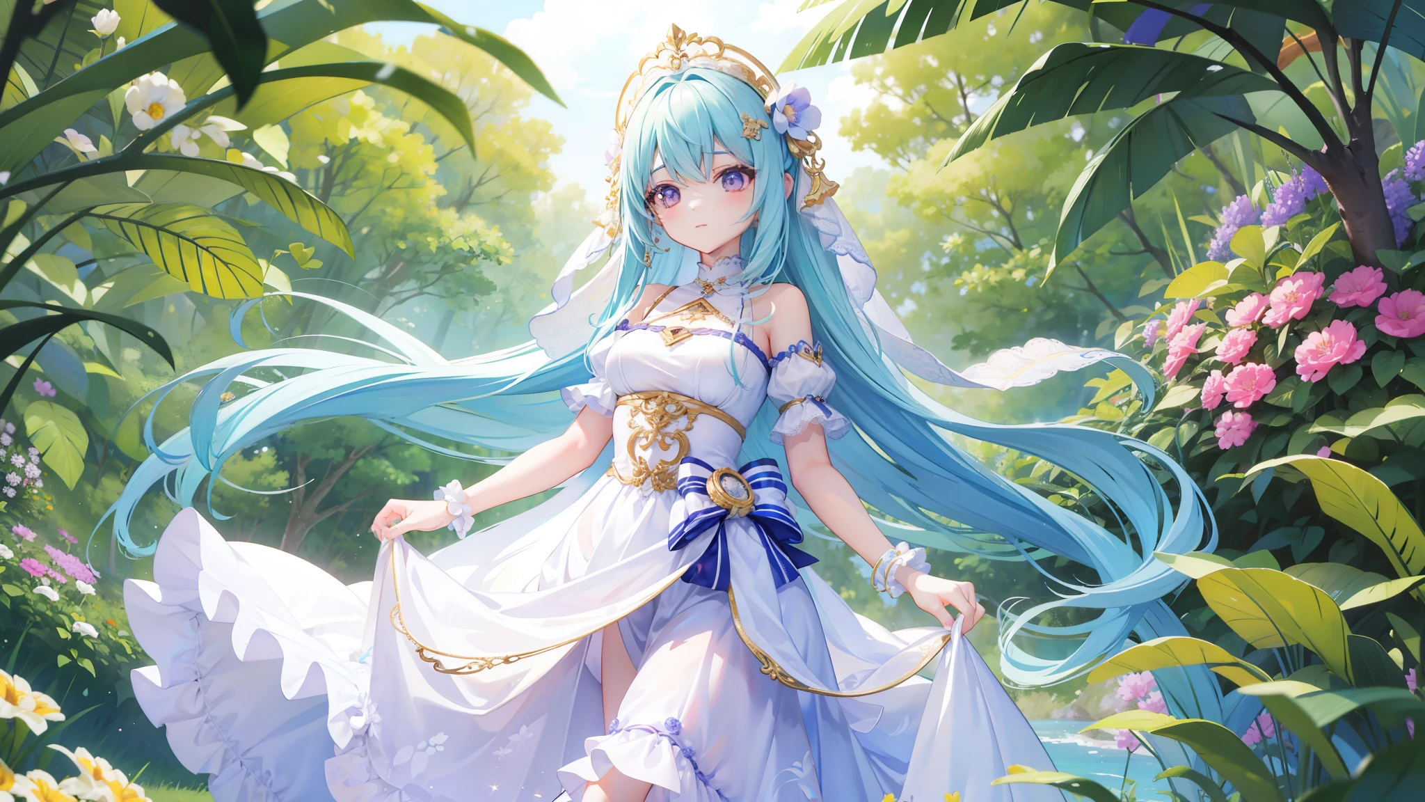 Beautiful and charismatic characters，Her appearance is very eye-catching。Have silky long hair，And a pair of bright big eyes，Her face is very delicate，Give people a kind of tenderness、elegant feeling。also，Teresa also wore a white dress，The design of this dress is very beautiful，It also suits her figure very well。tropical garden，Lavender flower garden，Generally speaking，charming appearance，Many players have fallen in love with it。