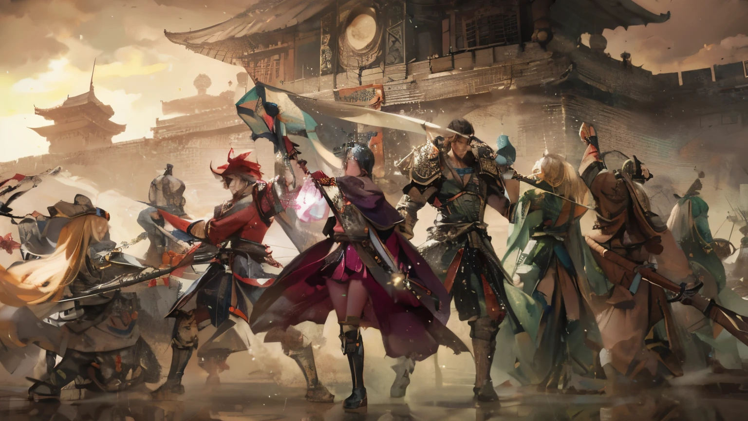 Arafad image of a group of men holding swords and armor, author：Yang Jie, author：Fan Qi, author：Chen Zhou, by Qu Leilei, Wang E, G Liulian art style, by Ni Yuanlu, by Feng Zhu, 2. 5d cgi anime fantasy artwork, author：Yang Jiein, author：Victor Wang, author： Tanimae