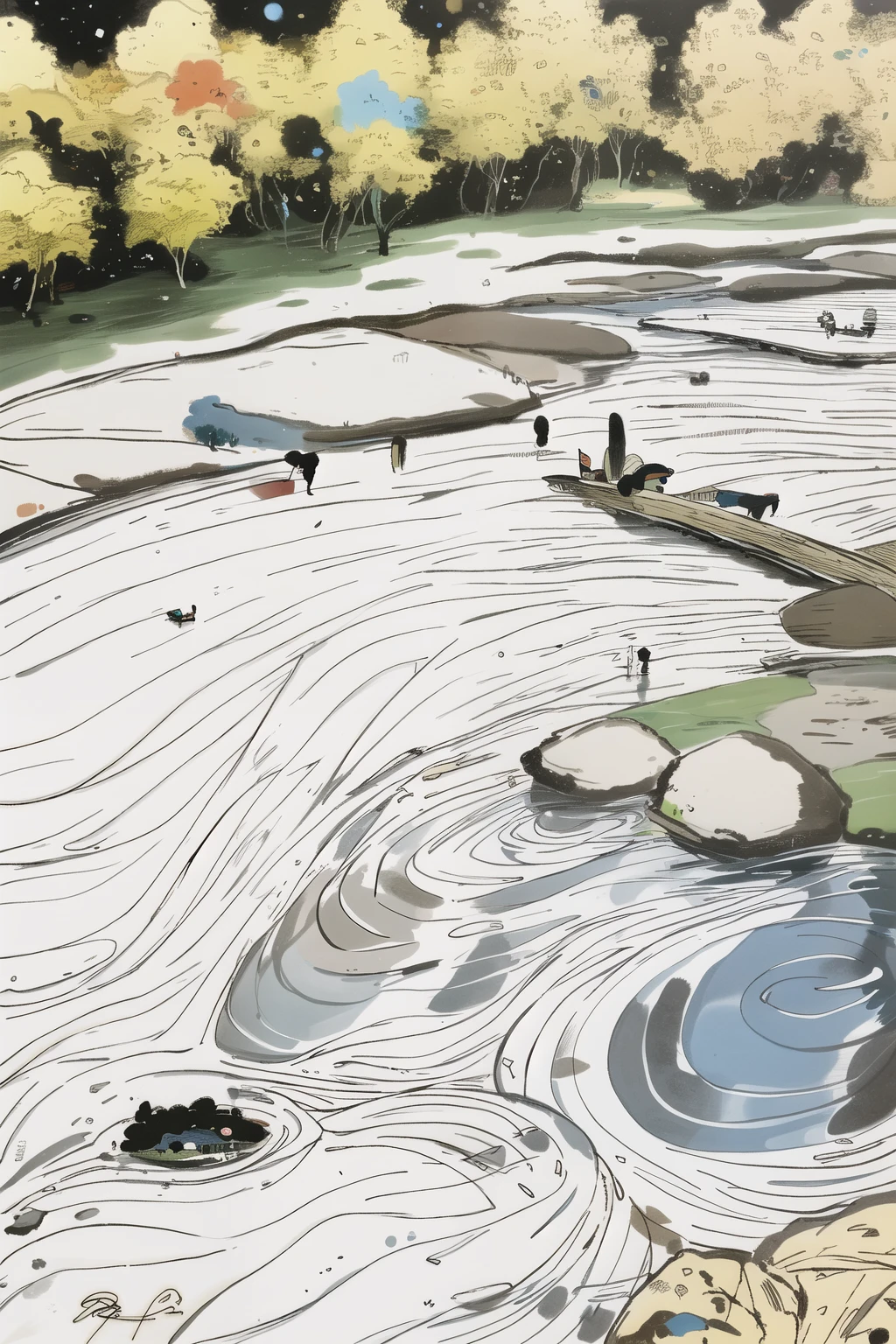 venue, river, willow,Wu Guanzhong