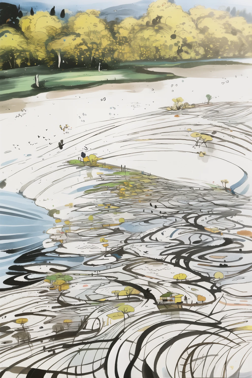 venue, river, willow，Wu Guanzhong