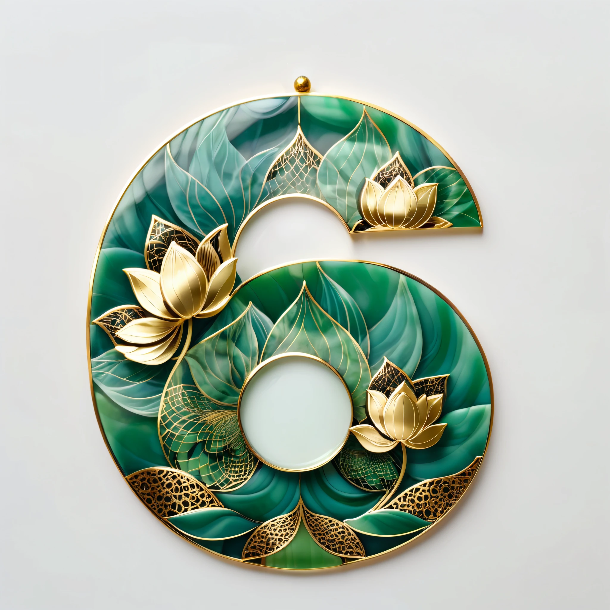 White background,Transparency Glass, Gold and Jade number,(Lotus),(zentangle:1.2), (geomerty:1.2),ray tracing