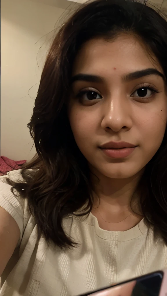 Pakistani actress, pinterest, taking a selfie, Indonesia bedroom background, hand hidden, light skin, no hand shown, half body, close up, in her bed, ((selfie)), ((close up)), ((17 years old)), 17 yo