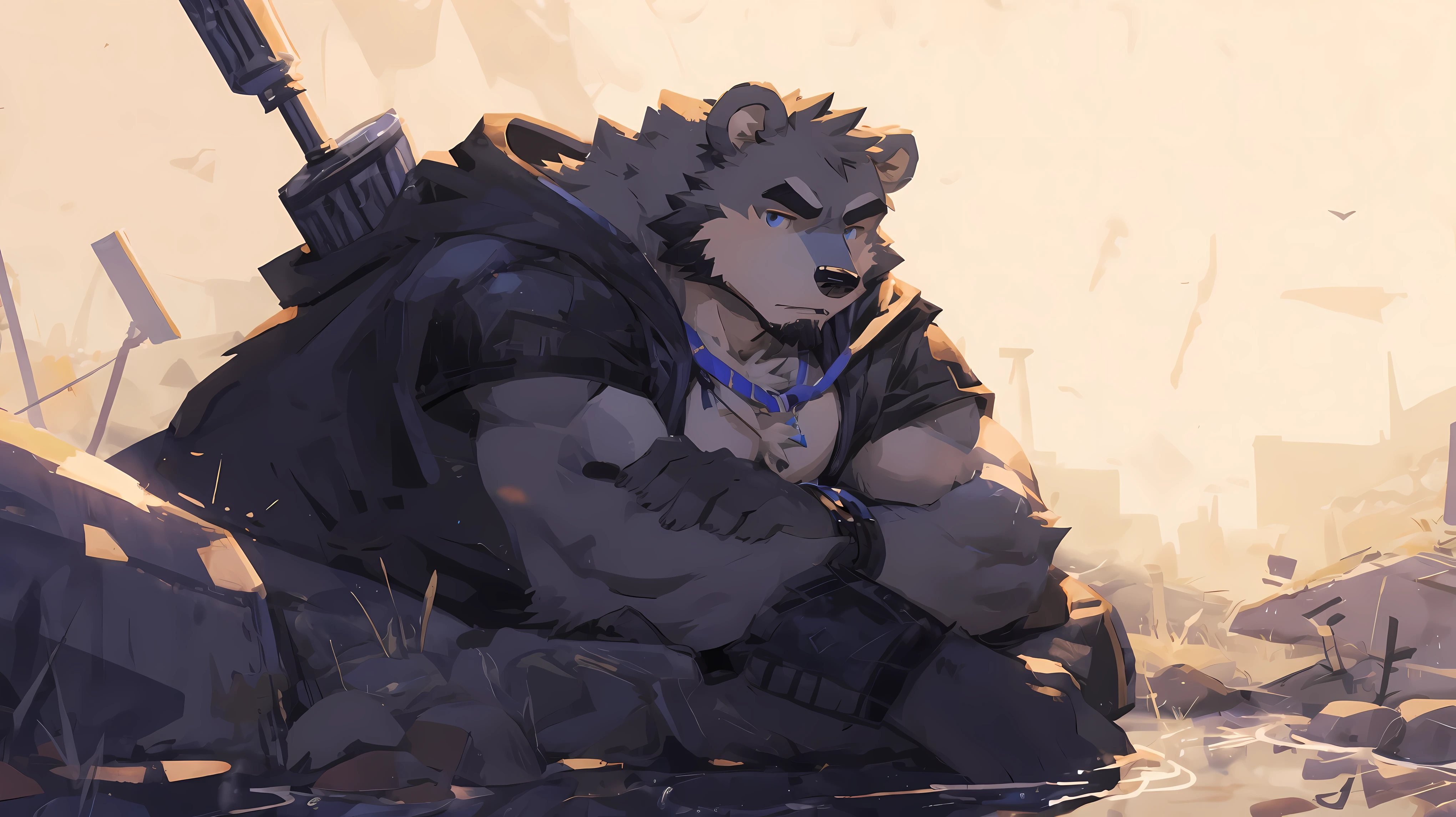  (masterpiece:1.2), best quality,pixiv,official art,(Light线追踪,Light),cloudy_Sky,(1_male:1.3), alone, human nature, (muscle), (gray fur:1.4), (muscle熊), (bear tail), (beard:1.2), Half, thick eyebrows, (White background :1.3), black vest, open hoodie, cargo shorts, boots , Salar de Uyuni ,rainy ,reflection
