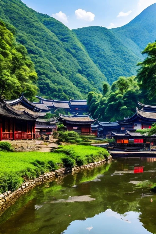 wu guanzhong village by the riverside s