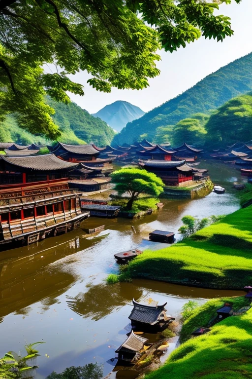 wu guanzhong village by the riverside s
