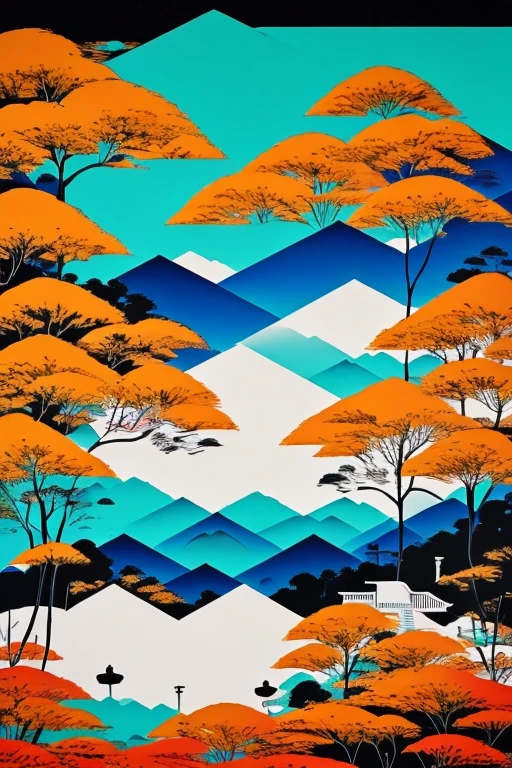 Le style de Wu Guanzhong est une expression artistique qui fusionne les techniques traditionnelles de l'encre chinoise avec les concepts de la peinture occidentale. Il se caractérise par des interprétations modernes de thèmes traditionnels, creating unique visual effects through color and line.