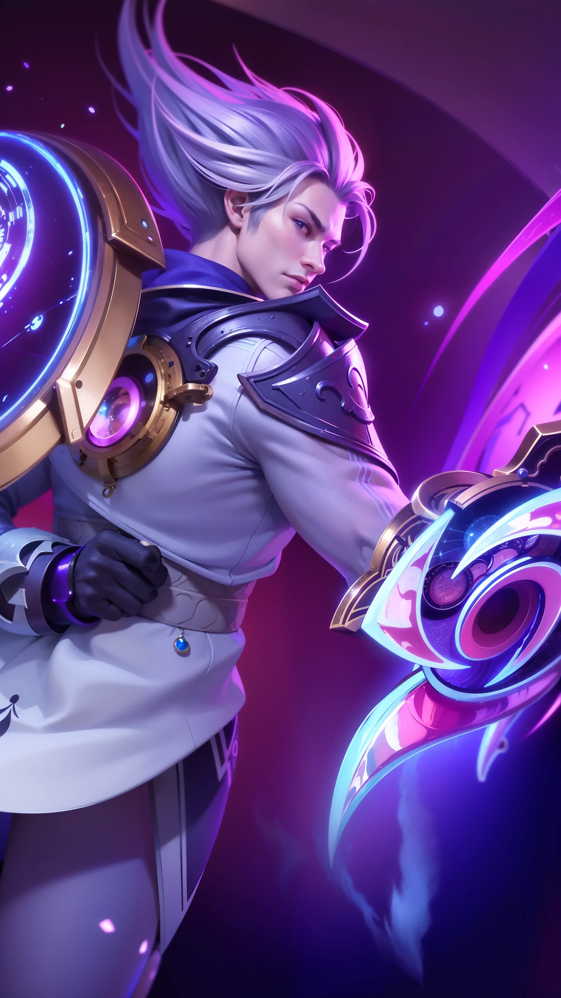 (Intricate Details, Masterpiece, Best Quality, High Resolution, 8k), (1boy), finely detailed eyes and face, toned body, masculine appeal, commanding presence, hot stud, bulging biceps and triceps, well-developed quadriceps and hamstrings, light skin, burgundy straight layered bangs hair, aquamarine eyes,  ornate details,  portrait, solo, half shot, looking down, detailed background, detailed face, (cogpunkai, cogpunk theme:1.1),  tech-mage,   [magic|technology], melding of spellcraft and advanced technology,  intricate [spellcasting clotheechanical gear], gear shaped glyphs,  ancient crystals,  [gears|ancient spell],  floating particles,  [innovative|enchanting] aura, high tech vehicle in background, finely detailed background, Depth of Field, VFX, young man and handsome.