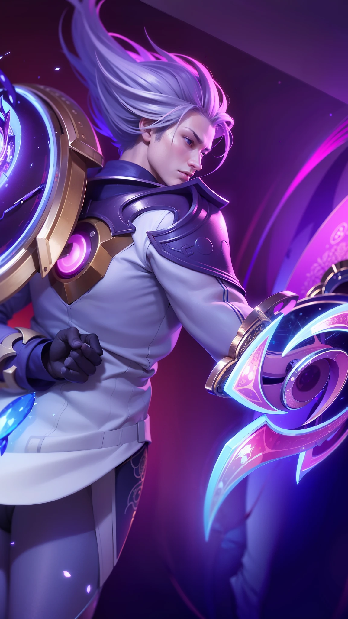 (Intricate Details, Masterpiece, Best Quality, High Resolution, 8k), (1boy), finely detailed eyes and face, toned body, masculine appeal, commanding presence, hot stud, bulging biceps and triceps, well-developed quadriceps and hamstrings, light skin, burgundy straight layered bangs hair, aquamarine eyes,  ornate details,  portrait, solo, half shot, looking down, detailed background, detailed face, (cogpunkai, cogpunk theme:1.1),  tech-mage,   [magic|technology], melding of spellcraft and advanced technology,  intricate [spellcasting clotheechanical gear], gear shaped glyphs,  ancient crystals,  [gears|ancient spell],  floating particles,  [innovative|enchanting] aura, high tech vehicle in background, finely detailed background, Depth of Field, VFX, young man and handsome.