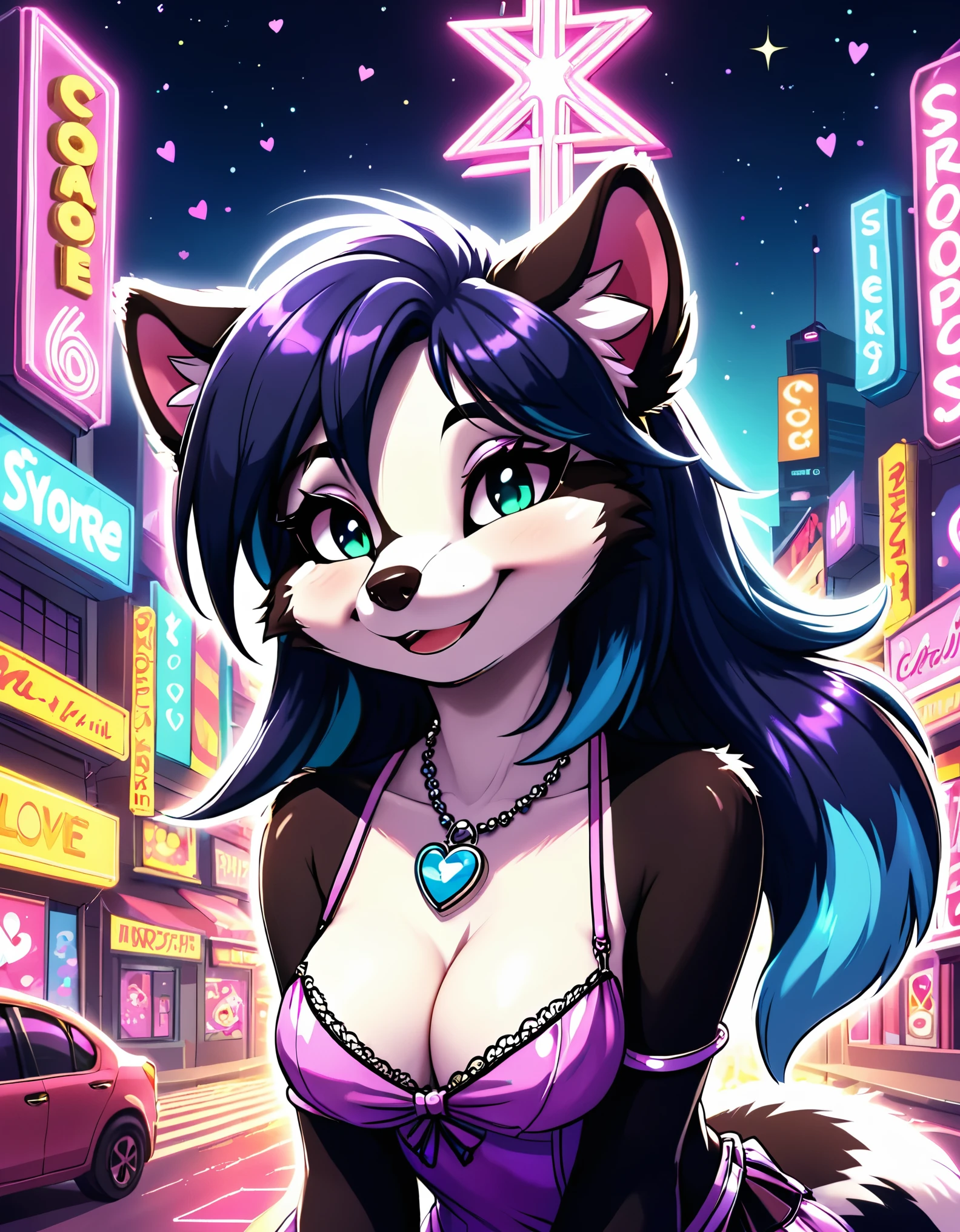 score_9, score_8_up, score_7_up, score_6_up, best quality, *Flow in the name of Love* *Channel_42* *Illuminated* *Neon* *Kawaii* *Skunk* *Anthro* *sparkle* *gnosis* *grin* *fang* *charms* *strappy* *midnight* *chaos* *synapse* *jealousy* *hypnosis* *smirk*