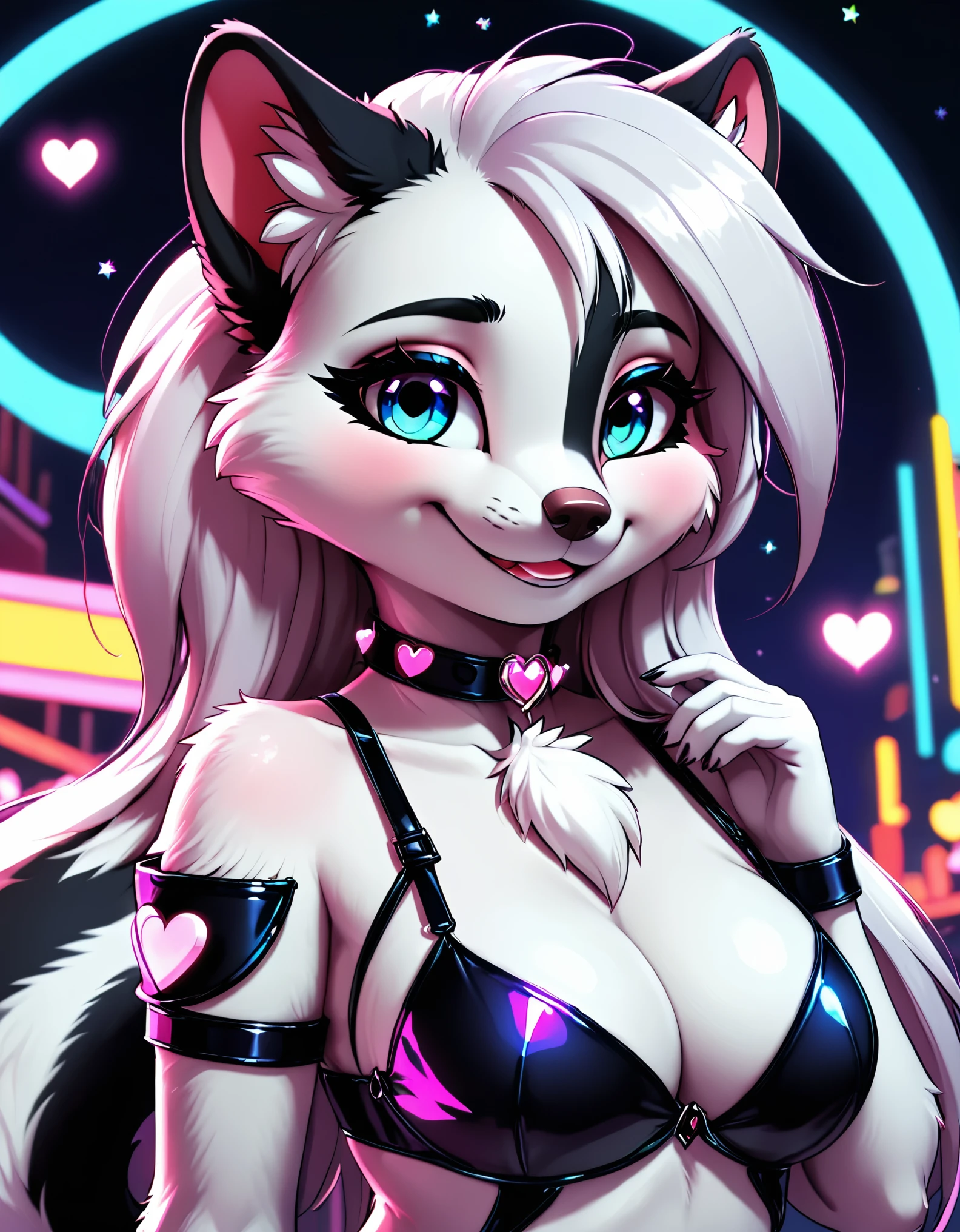 score_9, score_8_up, score_7_up, score_6_up, best quality, *Flow in the name of Love* *Channel_42* *Illuminated* *Neon* *Kawaii* *Skunk* *Anthro* *sparkle* *gnosis* *grin* *fang* *charms* *strappy* *midnight* *chaos* *synapse* *jealousy* *hypnosis* *smirk*