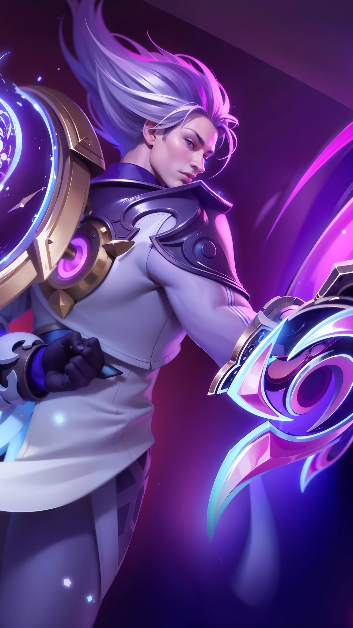 (Intricate Details, Masterpiece, Best Quality, High Resolution, 8k), (1boy), finely detailed eyes and face, toned body, masculine appeal, commanding presence, hot stud, bulging biceps and triceps, well-developed quadriceps and hamstrings, light skin, burgundy straight layered bangs hair, aquamarine eyes,  ornate details,  portrait, solo, half shot, looking down, detailed background, detailed face, (cogpunkai, cogpunk theme:1.1),  tech-mage,   [magic|technology], melding of spellcraft and advanced technology,  intricate [spellcasting clotheechanical gear], gear shaped glyphs,  ancient crystals,  [gears|ancient spell],  floating particles,  [innovative|enchanting] aura, high tech vehicle in background, finely detailed background, Depth of Field, VFX, young man and handsome.