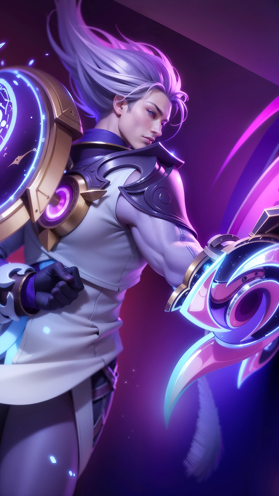(Intricate Details, Masterpiece, Best Quality, High Resolution, 8k), (1boy), finely detailed eyes and face, toned body, masculine appeal, commanding presence, hot stud, bulging biceps and triceps, well-developed quadriceps and hamstrings, light skin, burgundy straight layered bangs hair, aquamarine eyes,  ornate details,  portrait, solo, half shot, looking down, detailed background, detailed face, (cogpunkai, cogpunk theme:1.1),  tech-mage,   [magic|technology], melding of spellcraft and advanced technology,  intricate [spellcasting clotheechanical gear], gear shaped glyphs,  ancient crystals,  [gears|ancient spell],  floating particles,  [innovative|enchanting] aura, high tech vehicle in background, finely detailed background, Depth of Field, VFX, young man and handsome.