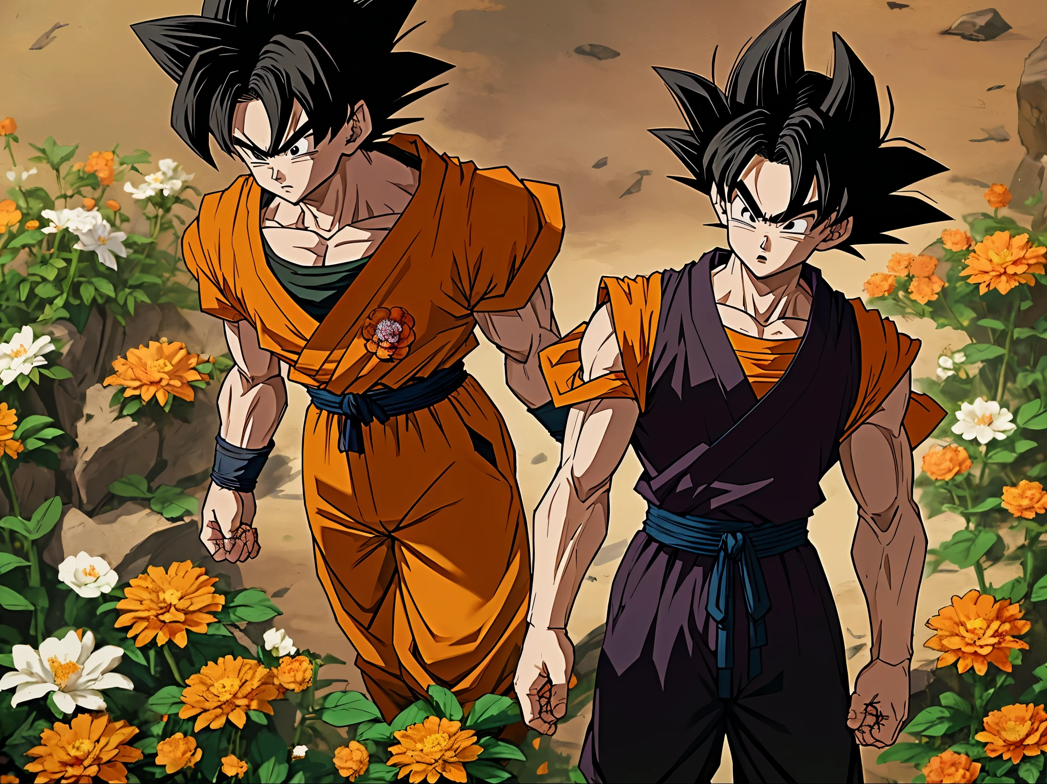 mourning with flowers, dragon ball son goku, Sad appearance