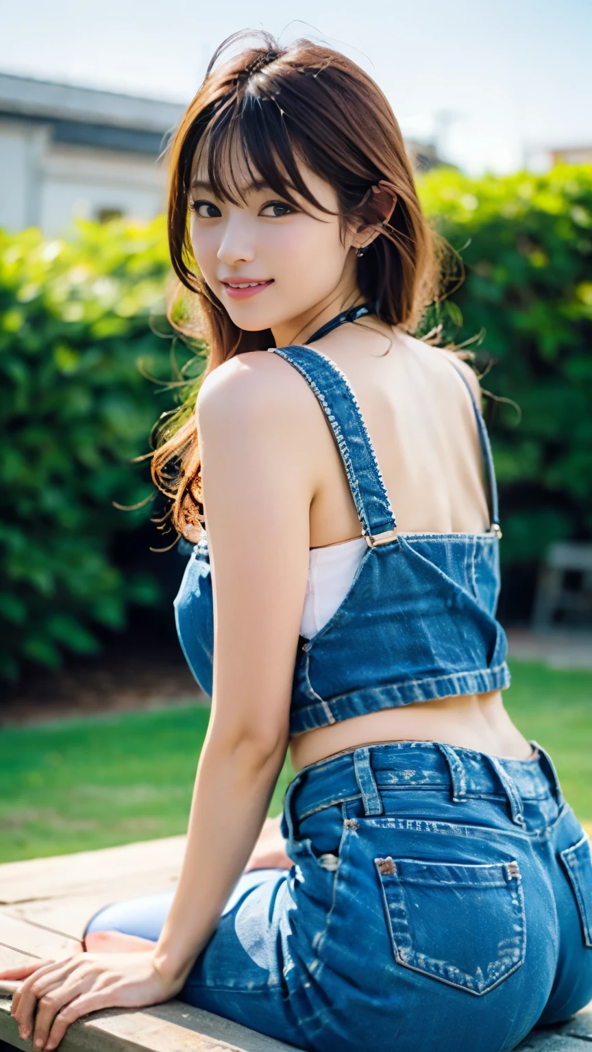 (((perfect anatomy))),On a sunny day, have a charcoal barbecue with like-minded friends on a wide and beautiful riverbank.,A 20-year-old idol waiting for chopsticks and plates that look great with her necklace and earrings.,Casual style with T-shirt, overalls and sneakers,(((It's cute how she raises one leg and turns around))),The aroma of delicious-looking skewered meat on the iron plate is irresistible.,best image quality,professional angle of view,excellent details,ultra high resolution,realistic:1.4),high detail,focus on details,High concentration of 1girls,beautiful chestnut hair,Beautiful face with a delicate and high nose,Long limbs and slim waist like a model,White sneakers look great on your beautiful ankles,white skin is dazzling,