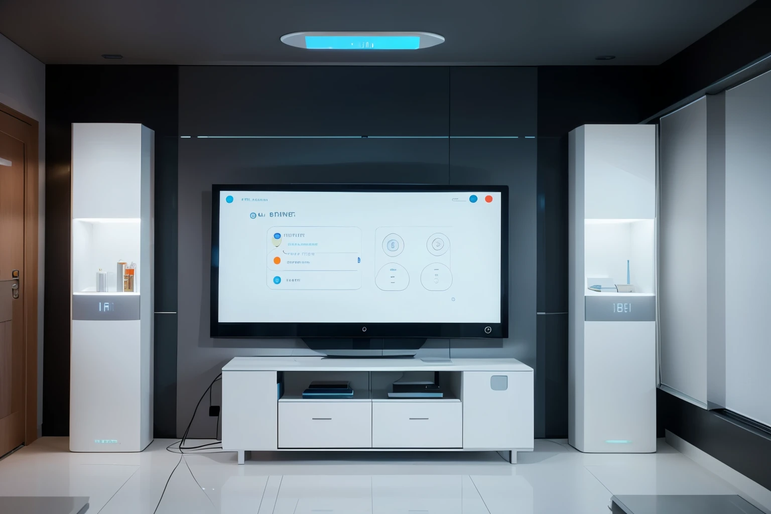 A minimalist illustration of a futuristic smart home, featuring integrated IoT devices and automated systems.