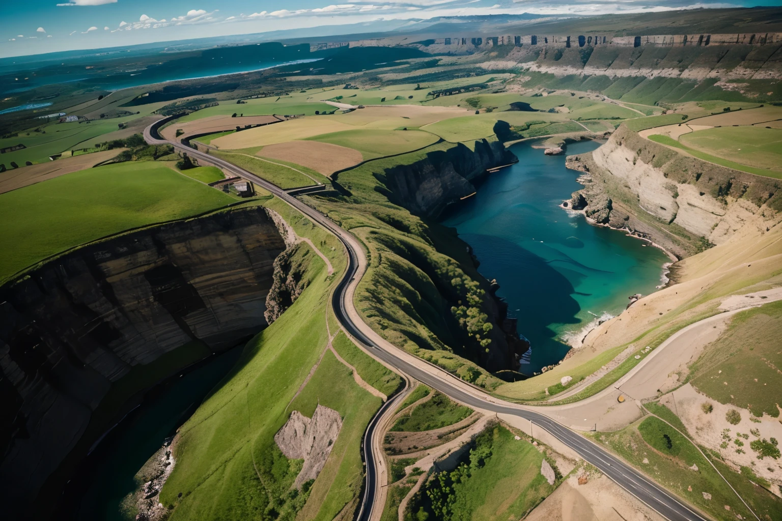 A dynamic image of a drone capturing aerial footage, with the landscape unfolding below in stunning detail.