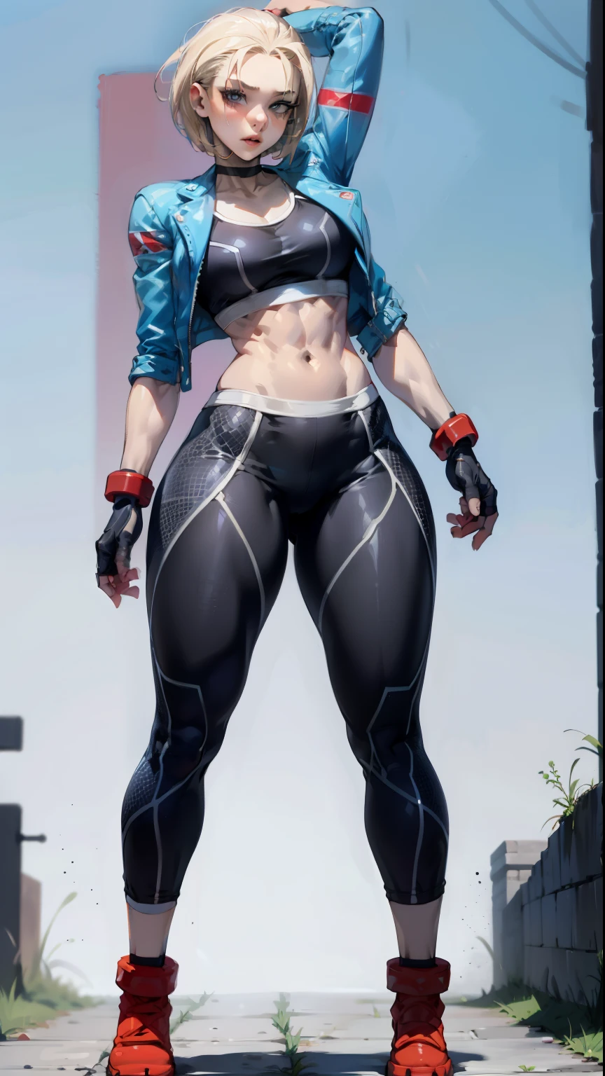 masterpiece, 4k, character turnaround sheet, female with short hair, ((slim waist, wide hips and thighs, perfect athletic physique)), cammy, high quality, beautiful, full body, back shot, side view