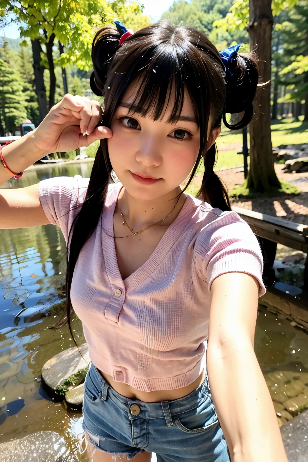 Twintail bangs girl nature selfie