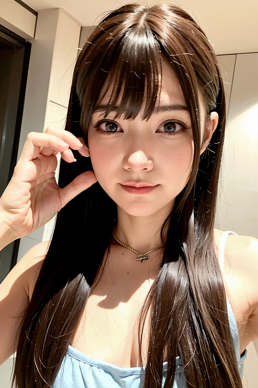 best image quality, ultra high resolution (realism: 1.4), long hair, With bangs, Upper body,