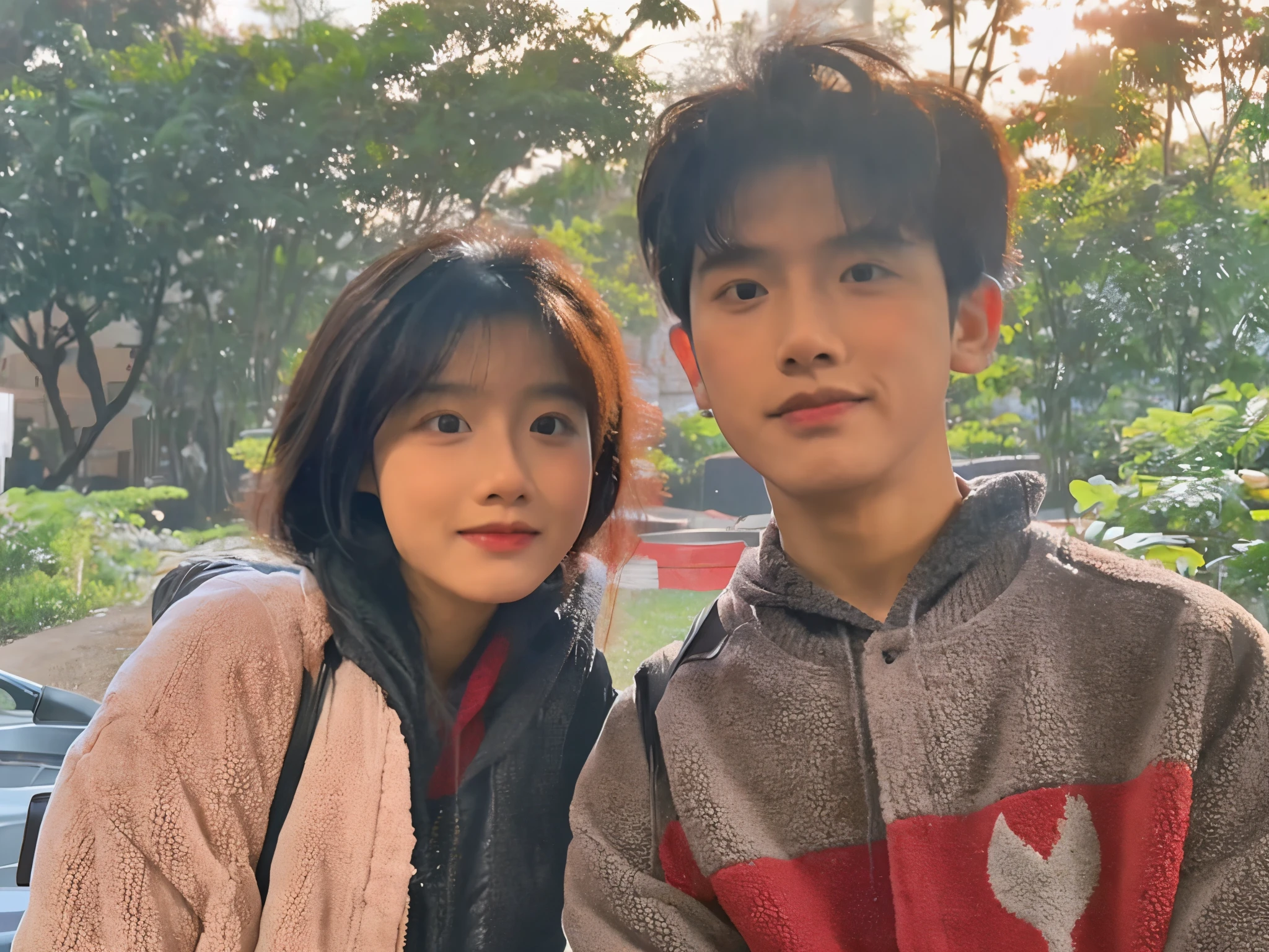 young Chinese couple standing alone on hill| centered| detailed gorgeous face| anime style| key visual| intricate detail| highly detailed| breathtaking| vibrant| panoramic| cinematic| Carne Griffiths| Conrad Roset| ghibli