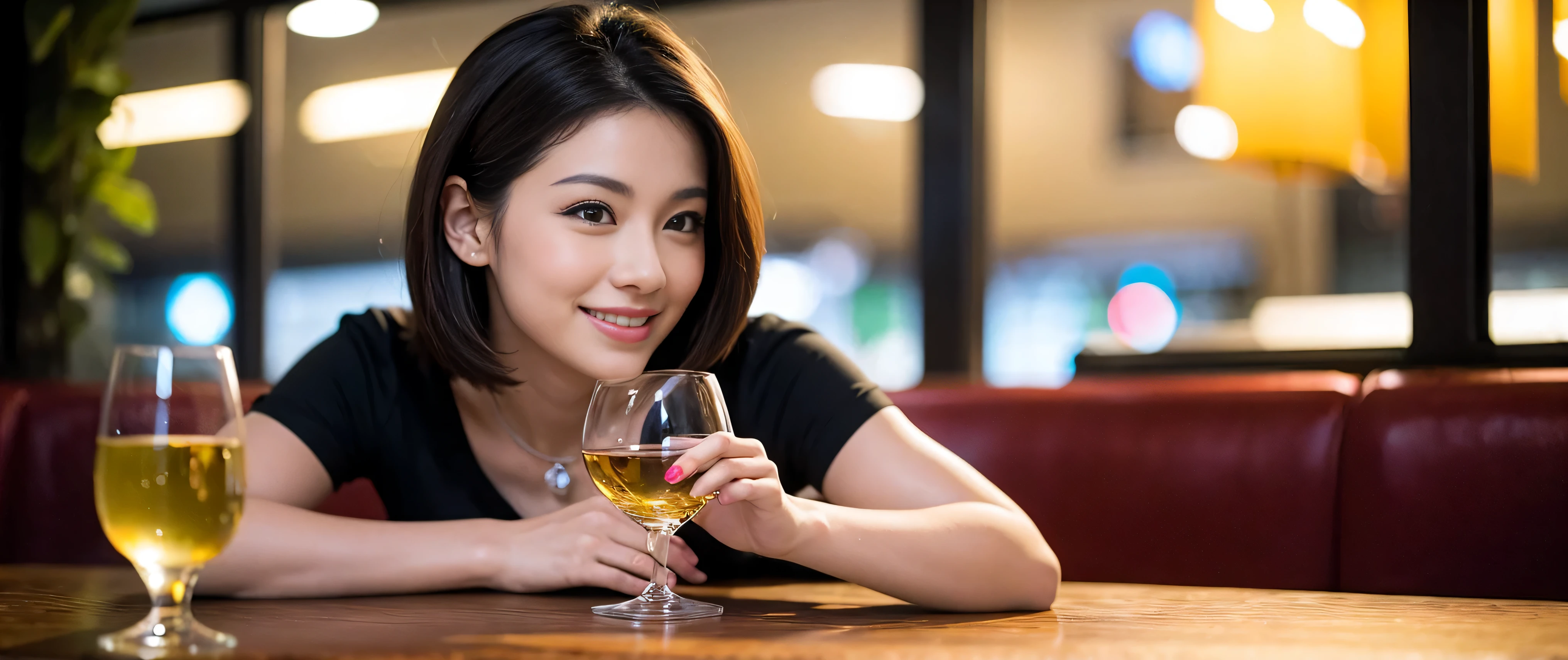 (including 64k, nffsw, highest quality, table top: 1.2), (realistic, realistic: 1.37), Dutch、French、Colombian、Brazilian、Spanish、Japanese、Italian、Englishman、pretty woman 1, (slimフェイス), (because I'thin), (brown hair), (shortcut), cheeks turn a little red, (40 years old), 38 years old, alone, 窓の外には美しく緻密なnight景が広がります...., restaurant, wine glassに座って, nightに, in a prominent place (from the Upper body) nova frog style, actress, model, Upper body, White wine, slim, wine glass, とてもきれいなnight景, 真ん中に置かれたwine glass, smile, (smile: 1.15), beautiful and detailed eyes, Upper body, bust japan up, night, short, short, actress, model, Upper body, White wine, slim, wine glass, とてもきれいなnight景, 真ん中に置かれたwine glass, smile,