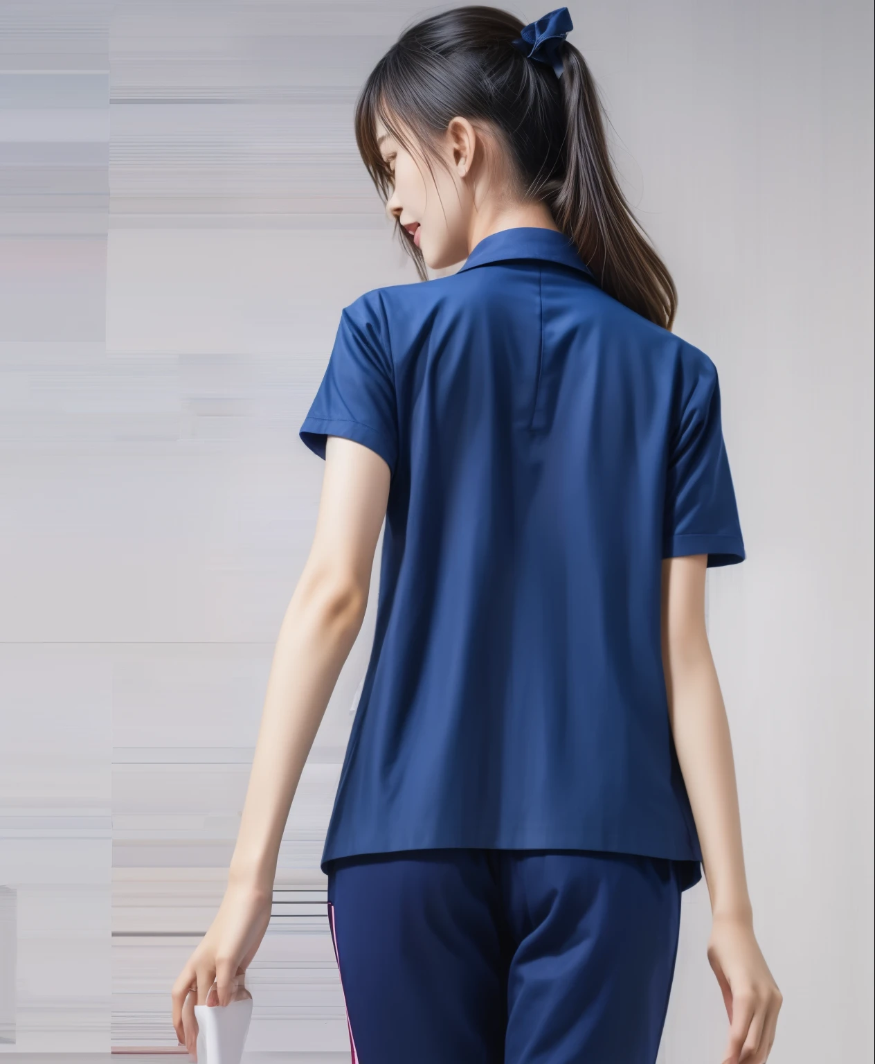 (best quality,10,10,height,Masterpiece:1.2),Special details,(realistic,ภาพrealistic,Realistic photos:1.37),1 Cute girl in the kitchen,shiny, ผิวshiny,only,smile softly,BDclothelue shirt:1.3)),short sleeve,shirt, กางเกงขาlong.,(navy_long_track pants:1.1), ((Kitchen Background)),Dynamic angle,excited,Face focus,dynamic poses,from behind,focus on ass,Masterpiece, best quality, ultra realistic, hyper-detail, 8K resolution, raw photos, Sharp focus, ((Navy blue shirt:1.1)), short sleeve, เส้นทางlong, perfect body, 2 mature women, 18 years old, Cinema-grade lighting system,blue sweatpants,shirtผ้าออกกำลังกาย,correct anatomy,perfect body, correct body, Sharp face, correct bodyทางกายวิภาค, full body, realistic gestures, long-haired, realistic poses,Wear long shorts...........................,ช่วงขาlong,Good shape,carved girl, Slender figure, model, Good shape, beautiful body,blue sweatpants, two girls kissing
