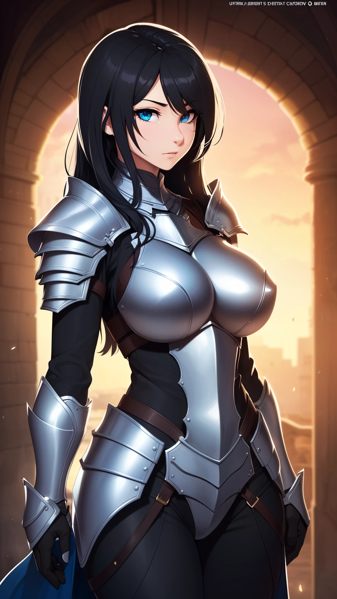 1girl, depth of field, official art, unity 8k wallpaper, ultra detailed, illustration, beautiful and aesthetic, masterpiece, best quality, knight, (big breastilf, mature female), (black armor, armor, breastplate), beautiful face, (long hair, black Hair), furry