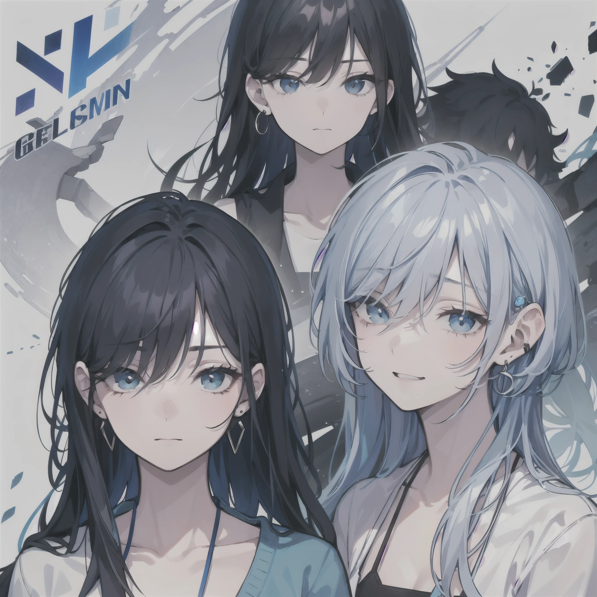 Blue earring,Lazy face,black hair mixed with blue hair,hair covers ears,close up of neck,narrow one's eyes,cool woman,clear,grieve,Lonely,dark,look down on with disdain,Mature,cool clothe,low saturation,longhair,laughing
